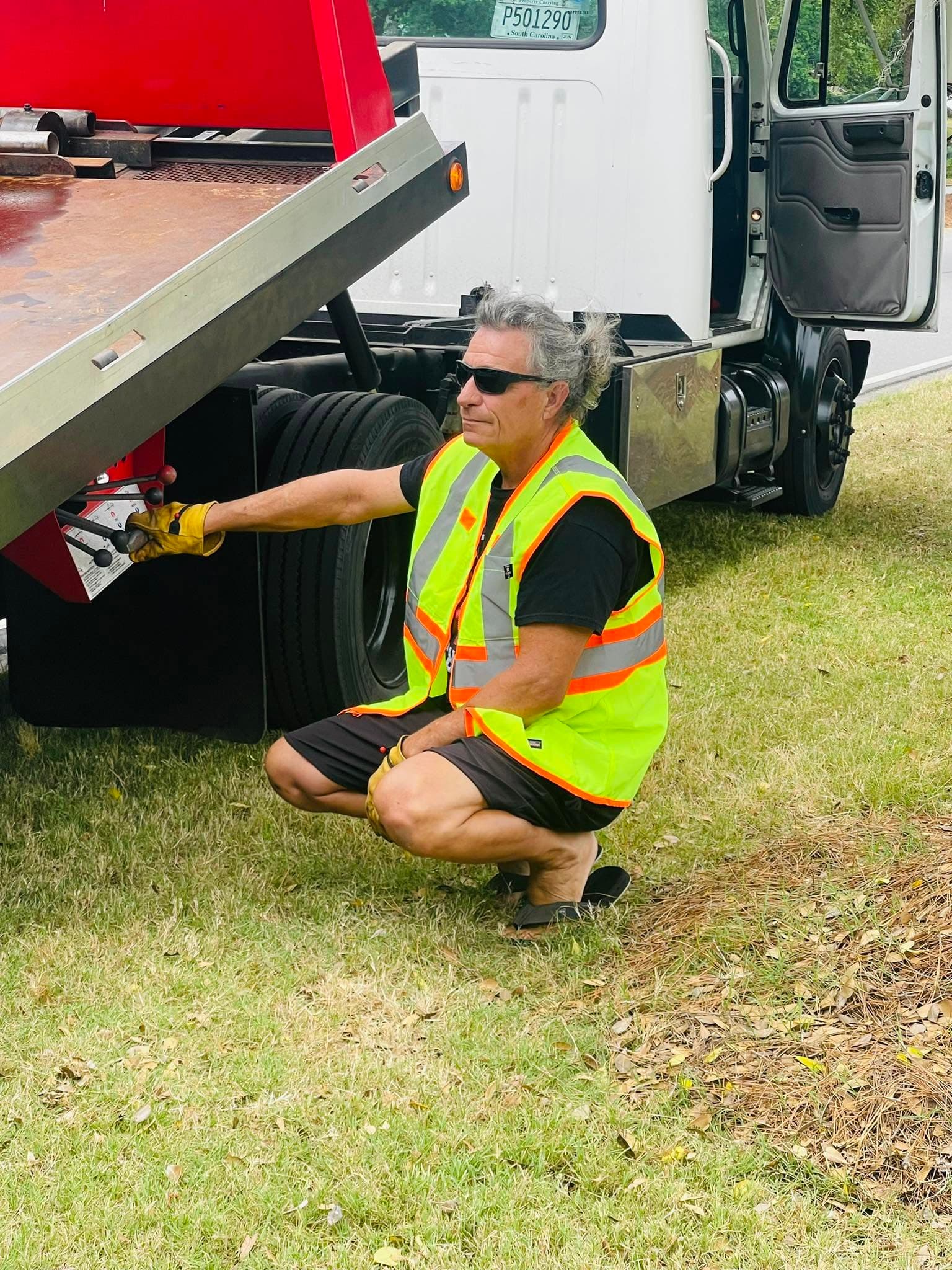 Flatbed tilted up for maintenance